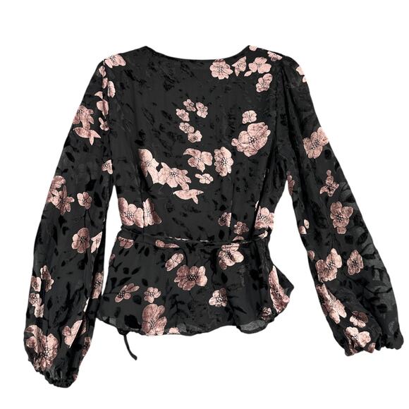 Astr Black and Pink Floral Wrap Blouse - Picture 2 of 6